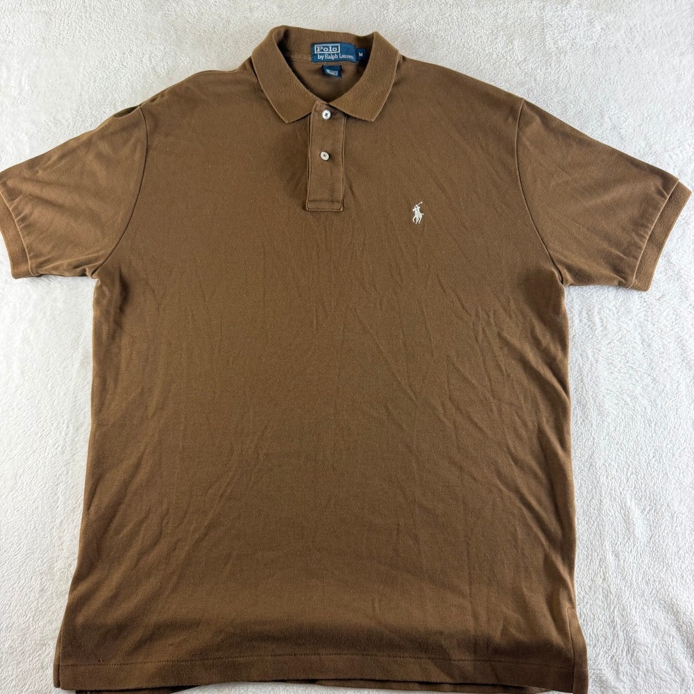 Polo Ralph Lauren Vintage Polo Shirt Short Sleeve Mens Medium Brown Pony Logo
